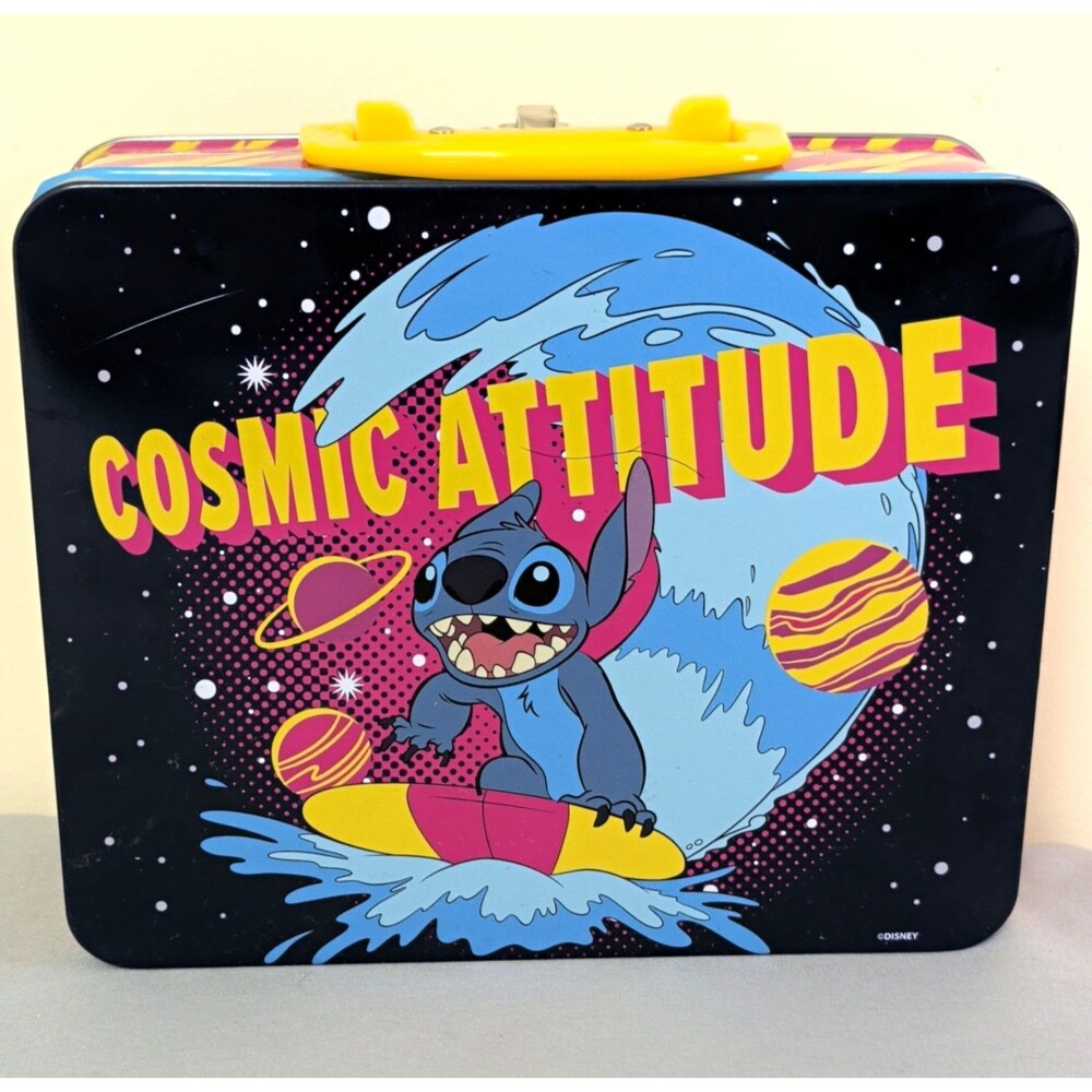 Disney Stitch Cosmic Attitude Metal Lunchbox with Yellow Handle